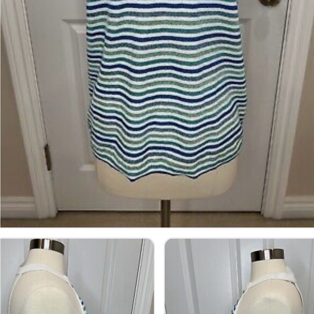 🌟3 for $25🌟 LOFT Medium Shimmer Blue/Green/White Striped Stretch Halter Top